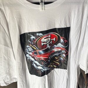 White Graphic T-Shirt with Red and Black Design